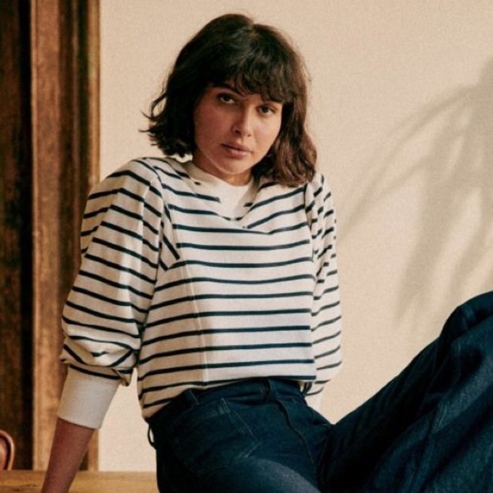 Sezane Alexa Sweatshirt in Striped Navy and White